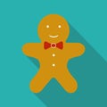 Gingerbread man flat icon with long shadow. Christmas card template. Colorful vector illustration. Royalty Free Stock Photo